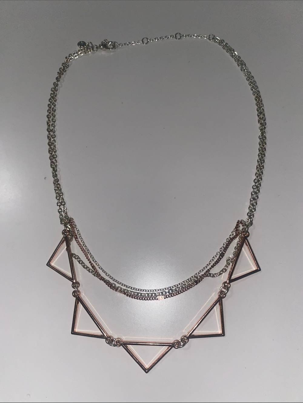 Geometric Triangle Layered Necklace in Rose Gold and Silver